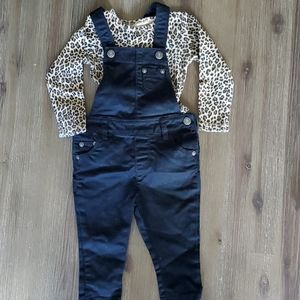 12m black overalls and leopard onesie